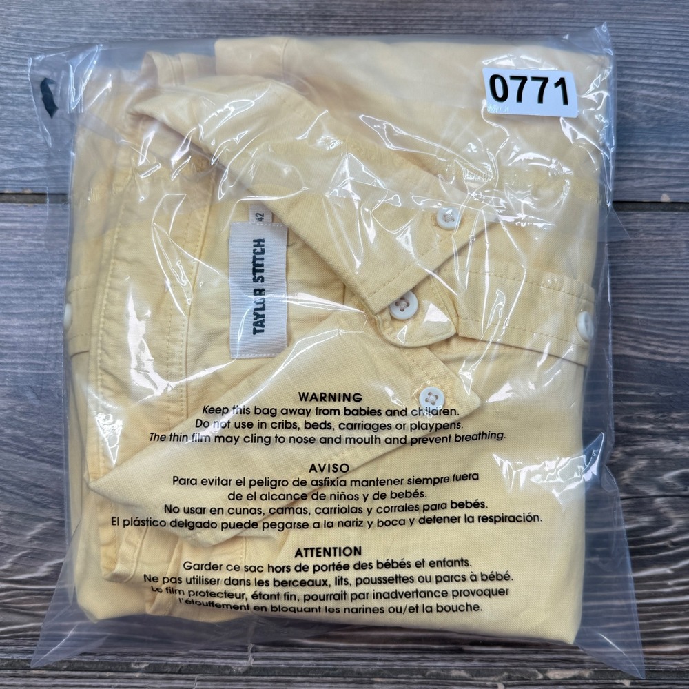 Taylor Stitch Men 42 Large The Jack Shirt Straw Yellow Organic Cotton Oxford NWT - Picture 7 of 7